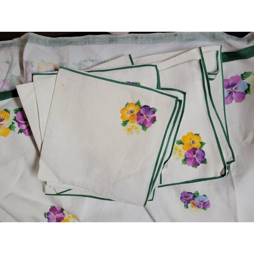 Vintage Peony Floral Tablecloth Cover W Napkins Linens Retro Antique - Picture 4 of 8